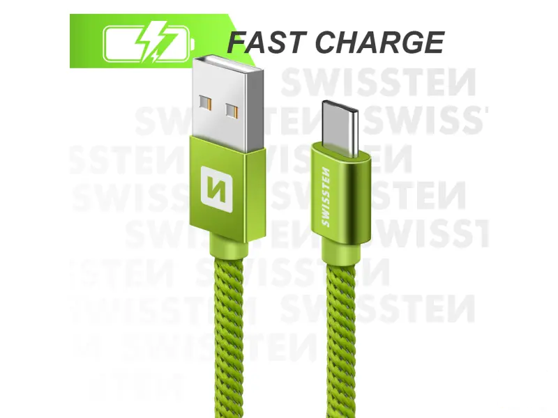 Swissten Data kabl Textile USB / USB-C 1.2m Green