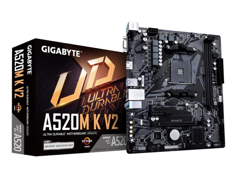 GIGABYTE AMD MB A520M K V2, 2*DDR4 DIMM 5100MHz, M.2, RAID, VGA/HDMI, USB 3.2, Socket AM4