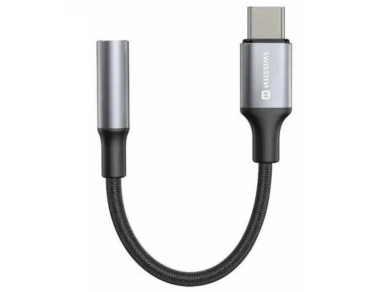 Swissten Audio kabl Textile USB-C (male) / 3.5mm AUX 0,15 M Black