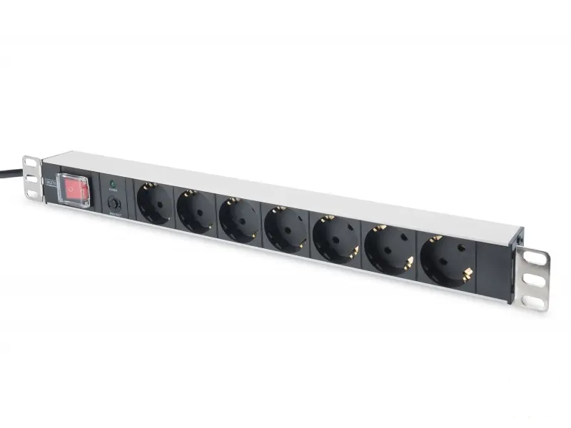 Digitus 1U Aluminum PDU, 19"  rackmountable,  7x safety outlet 16A, 4000W, 250VAC 50/60Hz, overload protection