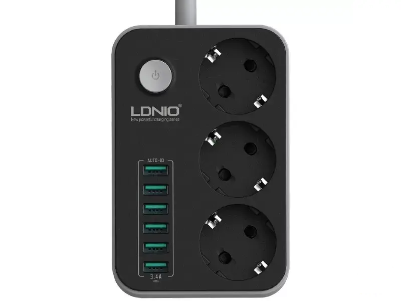 LDNIO Kabl naponski produžni 3 x šuko + 6 x USB 1.6m crni SE3631 