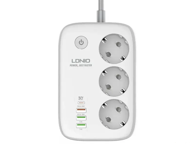 LDNIO SEW3452 Kabl naponski produžni 3 x šuko + 3 x USB + 1 x Tip C 2m beli 