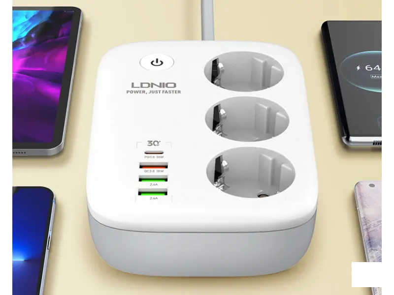 LDNIO SEW3452 Kabl naponski produžni 3 x šuko + 3 x USB + 1 x Tip C 2m beli 