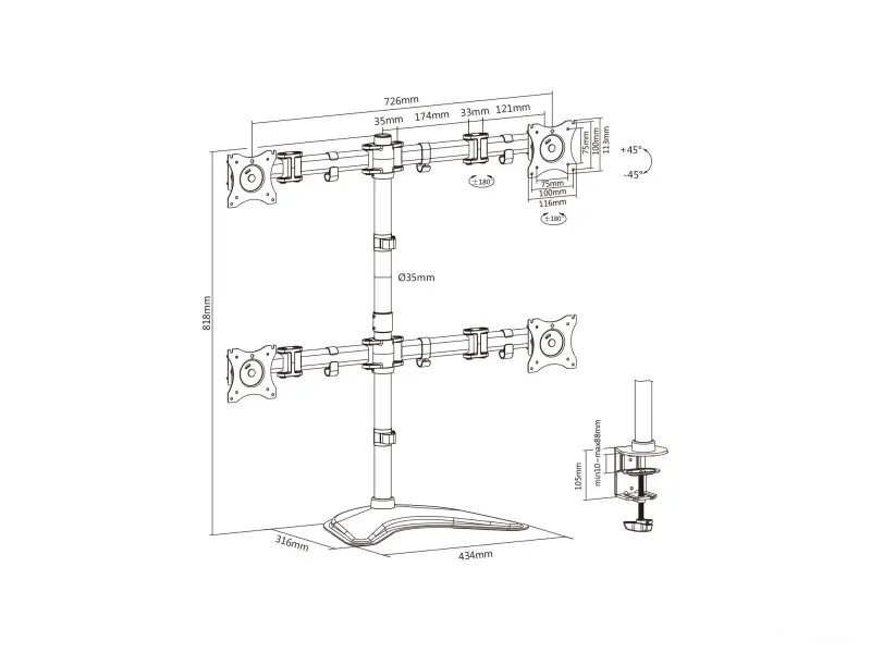 Digitus Nosac za monitor Quad, 8kg, do 27", rotate, swivel, tilt