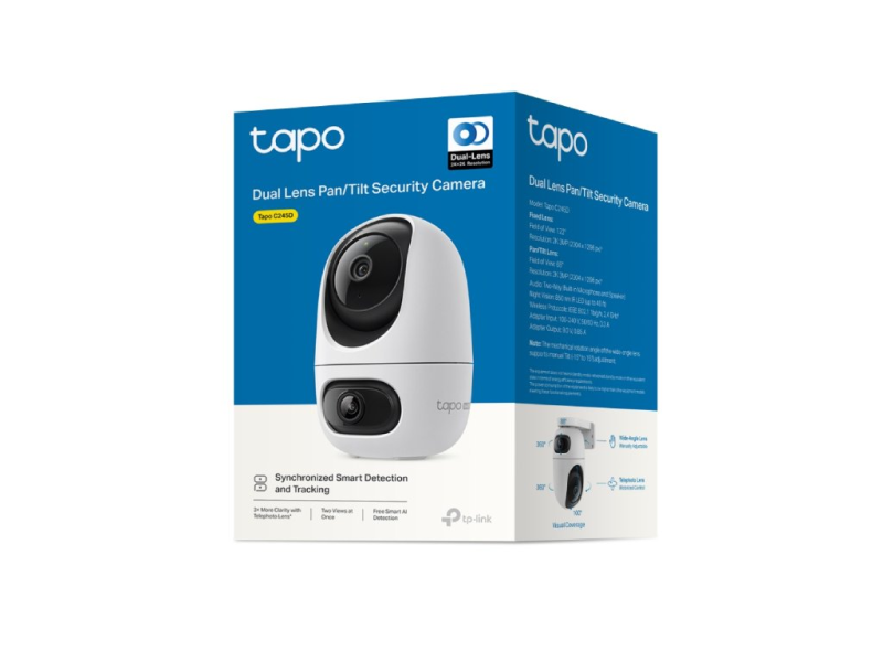 TP-LINK TAPO C245D 2K Dual Lens Pan/Tilt Security Camera, Smart Dual AI Detection