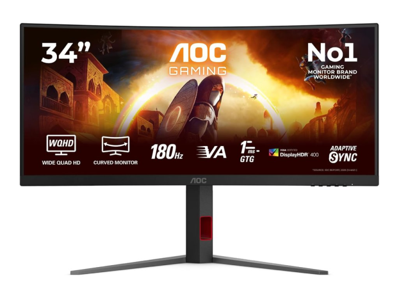 AOC Gaming Curved Monitor CU34G4CA, 34", WQHD 3440x1440, 180Hz, 1 ms, 2500:1, HDMI*2/DP*1, 5 W x 2