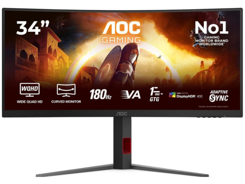 AOC Gaming Curved Monitor CU34G4CA, 34", WQHD 3440x1440, 180Hz, 1 ms, 2500:1, HDMI*2/DP*1, 5 W x 2