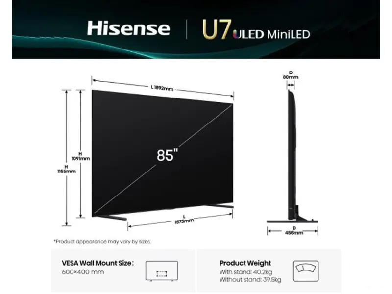 HISENSE 85 inča 85U7Q ULED Mini-LED 4K UHD Smart TV 