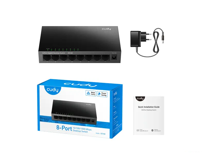 CUDY Switch GS108 8-Port 10/100/1000 Gigabit Metal