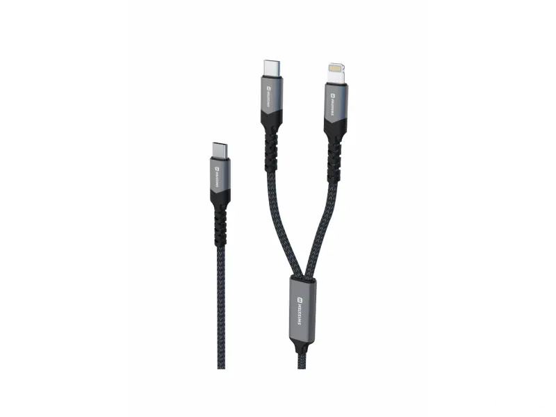 Swissten Kabl 2in1 100W USB-C/ USB-C + Lightning 1.5m Black