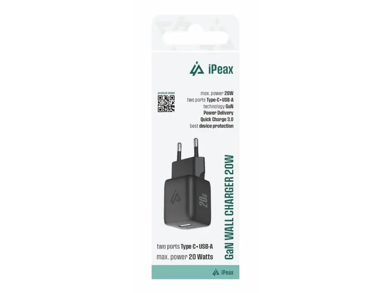 iPEAX Adapter GaN 20W (USB-C + USB-A) Black