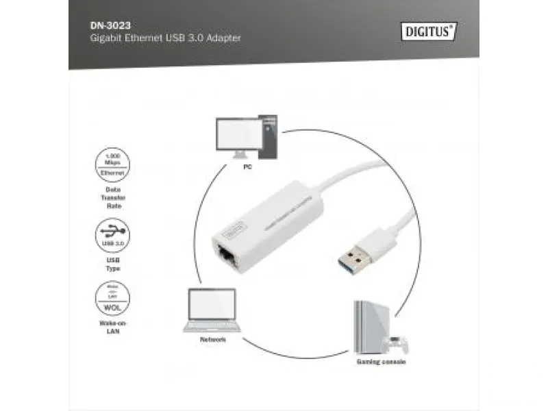Digitus Adapter USB to RJ45 Gigabit Ethernet 10/100/1000