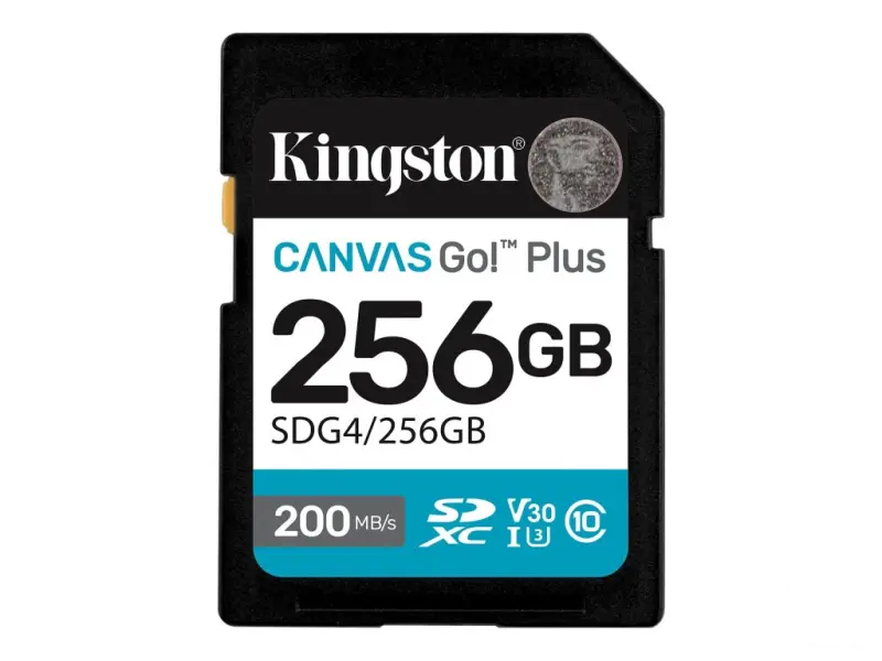 KINGSTON Canvas Go! Plus SD Memory Card 256GB, Class 10, UHS-I, U3, V30, up to 200/160MB/s, 4K video