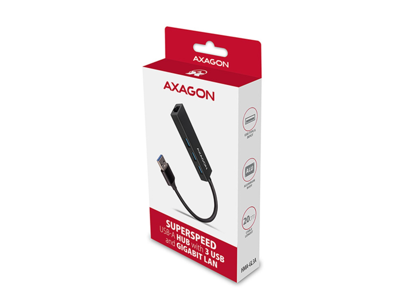 USB HUB USB-3.2 --> 3xUSB-3.2 + Gigabit LAN, 20cm, AXAGON