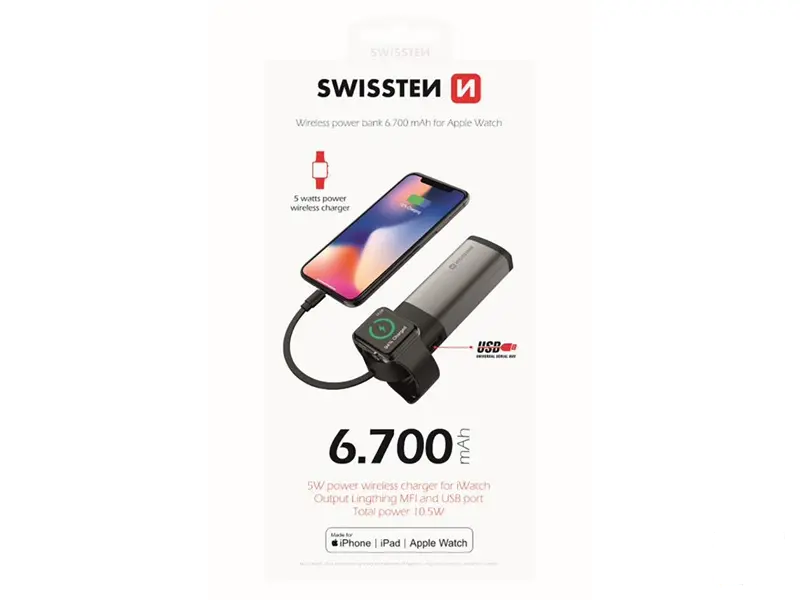 Swissten Power bank 2in1 Apple watch MFI 6700 mAh Li-Pol