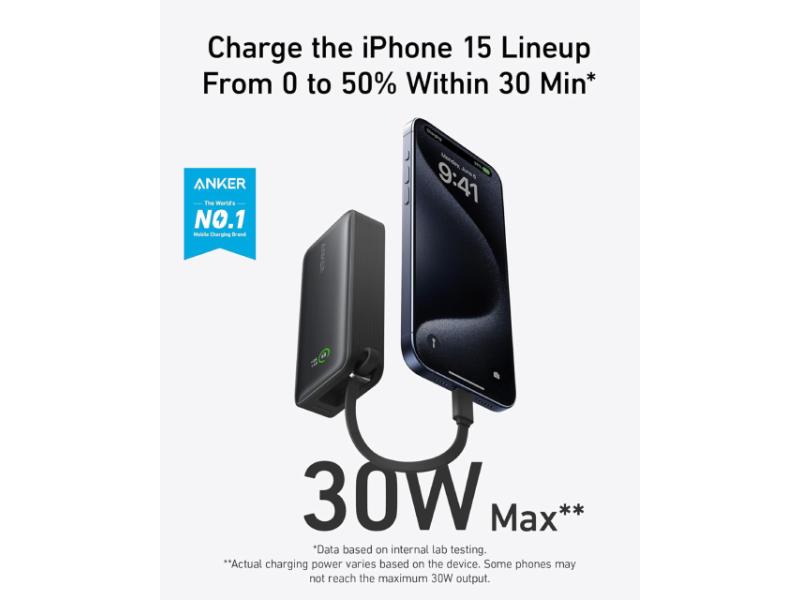 Anker Nano Power bank 10.000 mAh 30 W crni