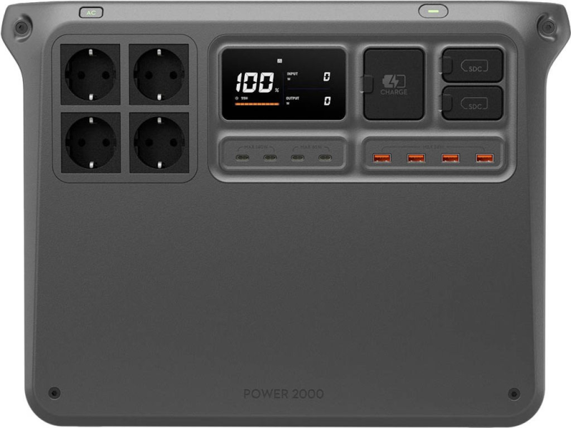DJI Power 2000, Capacity 2048 Wh, AC Output x4, USB-C x4, USB-A x4, SDC x2, AC Input x1