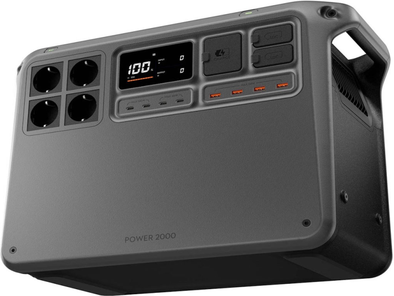 DJI Power 2000, Capacity 2048 Wh, AC Output x4, USB-C x4, USB-A x4, SDC x2, AC Input x1