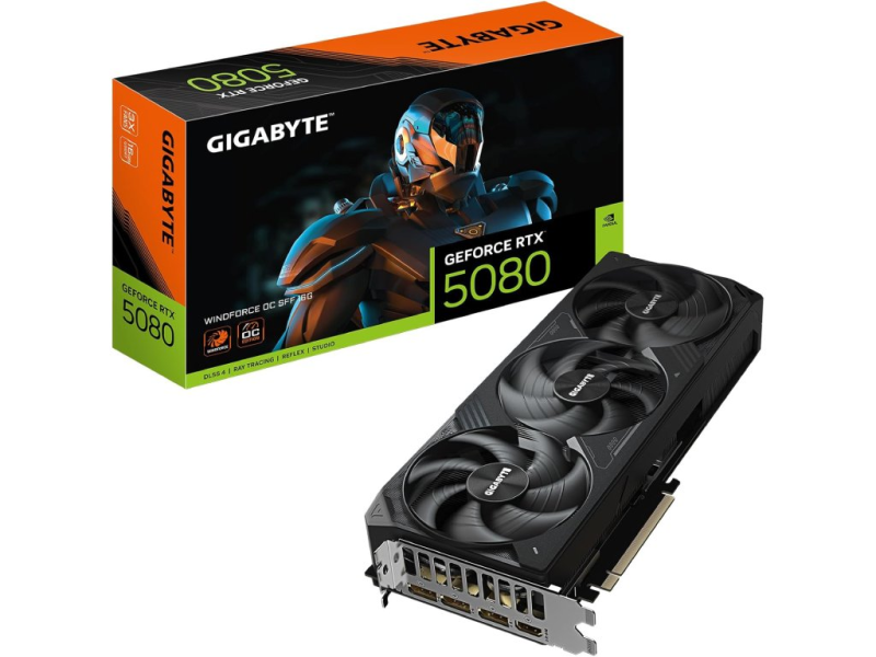 GIGABYTE VGA GeForce RTX 5080 WINDFORCE OC SFF 16GB GDDR7, 256-bit, DP*3(2.1b)/HDMI*1(2.1b)