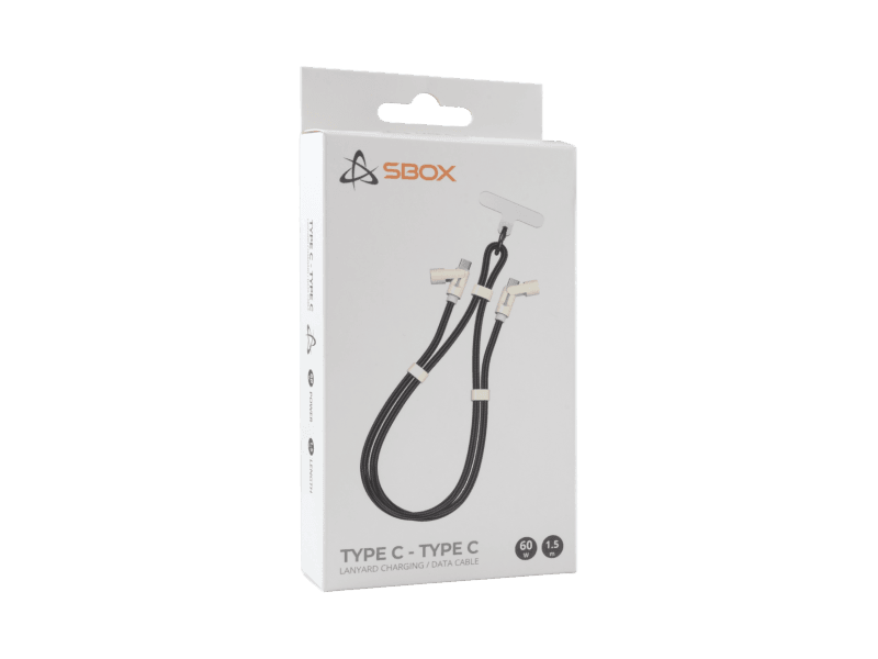 SBOX KABEL  TYPE-C -> TYPE-C LANYARD 1.5M - Crni