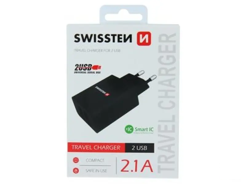 Swissten Travel charger 2x USB 2,1A power black