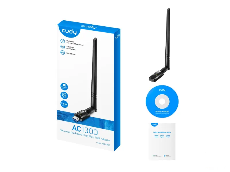 CUDY Adapter USB to WiFi WU1400 AC1300 Dual-band