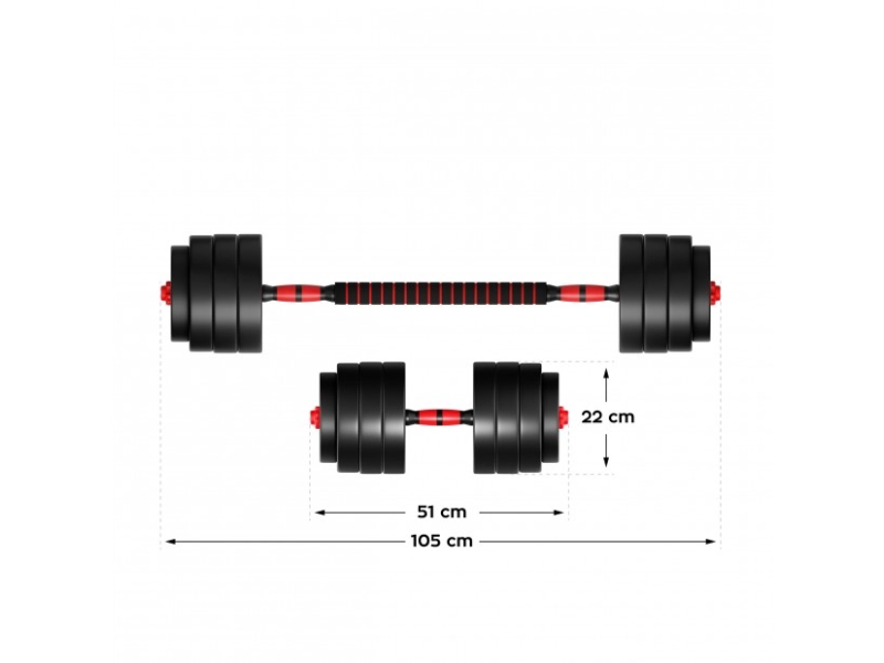Athler AT-LION 25 Set tegova 20kg, 4-in-1 funkcija: bučica, šipka, zvono, pokretna šipka, materijal: pjena.