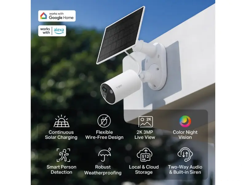 TP-LINK TAPO C410 KIT Solar-Powered Security Camera Kit, 2K, 3MP, Free AI Detection, IP65