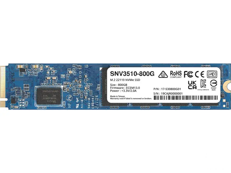 Synology SSD 800GB SNV3510  M.2 NVMe SNV3510 PCIe 3.0 x4 NVMe M.2 22110 Form Factor