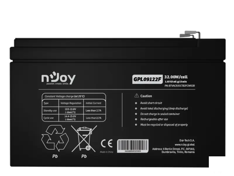 NJOY GPL09122F baterija za UPS 12V 9Ah (BTVACIUOCTB2FCW02B) 
