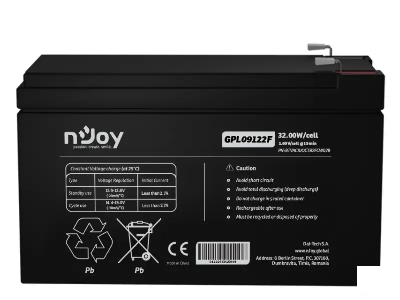 NJOY GPL09122F baterija za UPS 12V 9Ah (BTVACIUOCTB2FCW02B) 