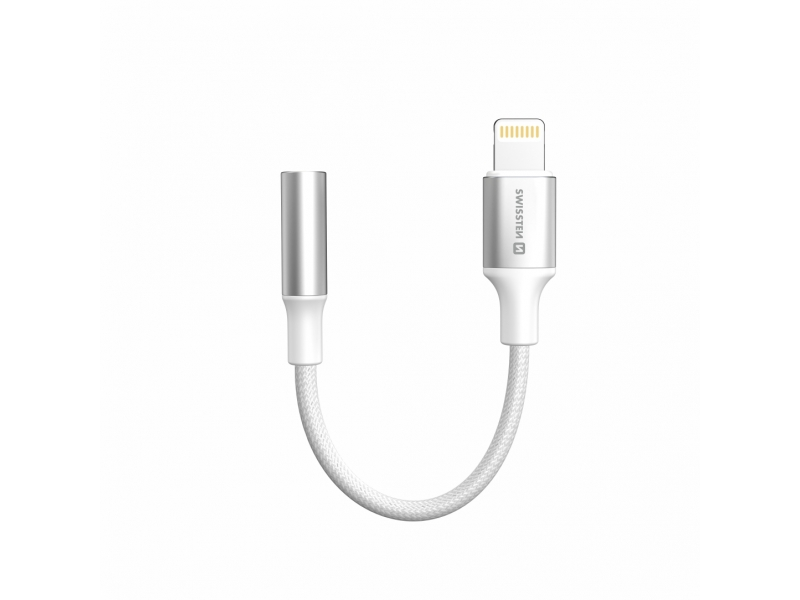 Swissten Audio kabl Textile Lightning (male) / 3.5mm AUX 0,15 M White