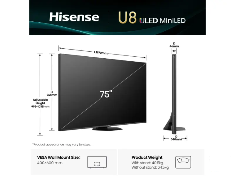 HISENSE 75 inča 75U8Q Mini-LED 4K UHD Smart TV 