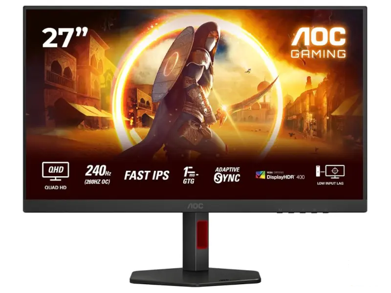AOC Gaming IPS Q27G4ZR, 27", QHD 2560x1440, 260Hz(OC), 1 ms, DP/HDMI*2, 2W x 2, HAS/PIVOT