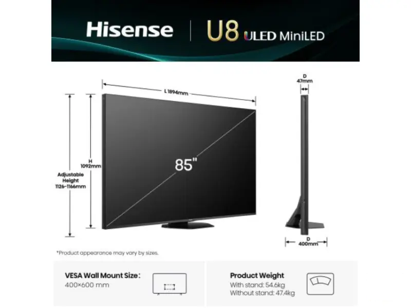 HISENSE 85 inča 85U8Q ULED Mini-LED 4K UHD Smart TV 