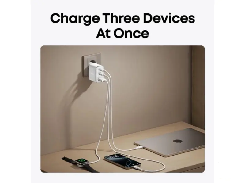 ANKER Nano 70W GaN zidni brzi punjač, 3-porta (2x USB-C i 1x USB-A) crni 