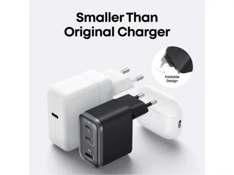 ANKER Nano 70W GaN zidni brzi punjač, 3-porta (2x USB-C i 1x USB-A) crni 