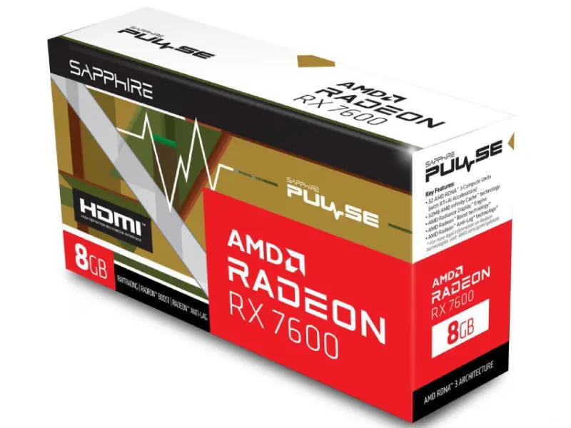 SAPPHIRE AMD Radeon RX 7600 8GB 128bit PULSE RX 7600 GAMING OC 8GB (11324-01-20G) 