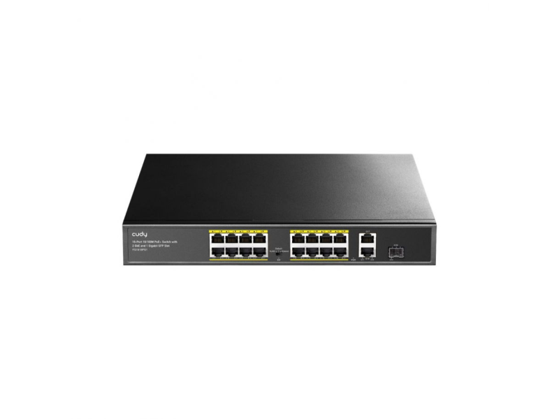 CUDY Switch FS1018PS1, 16x 10/100/1000Mbps RJ45 ports + 2 Uplink GbE + 1 Uplink SFP, 200W PoE, Metal, Rackmount