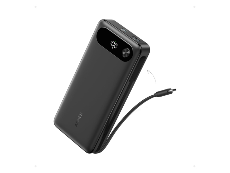 ANKER 20000mAh 87W sa ugrađenim USB-C kablom na izvlačenje crni