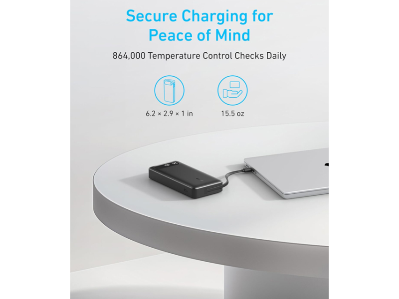 ANKER 20000mAh 87W sa ugrađenim USB-C kablom na izvlačenje crni