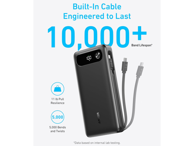 ANKER 20000mAh 87W sa ugrađenim USB-C kablom na izvlačenje crni