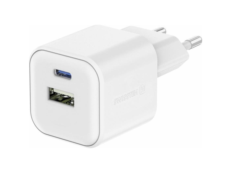 Swissten TRAVEL CHARGER EDGE GaN 1x USB-C PD 20W + 1x USB-A 18W QC WHITE