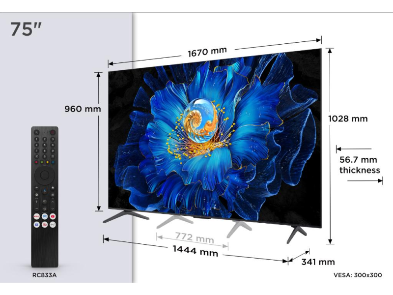 TCL 75C6KS mini LED TV 75" ultra HD, Google TV smart,  312 Local Dimming Zones , ultra slim dizajn