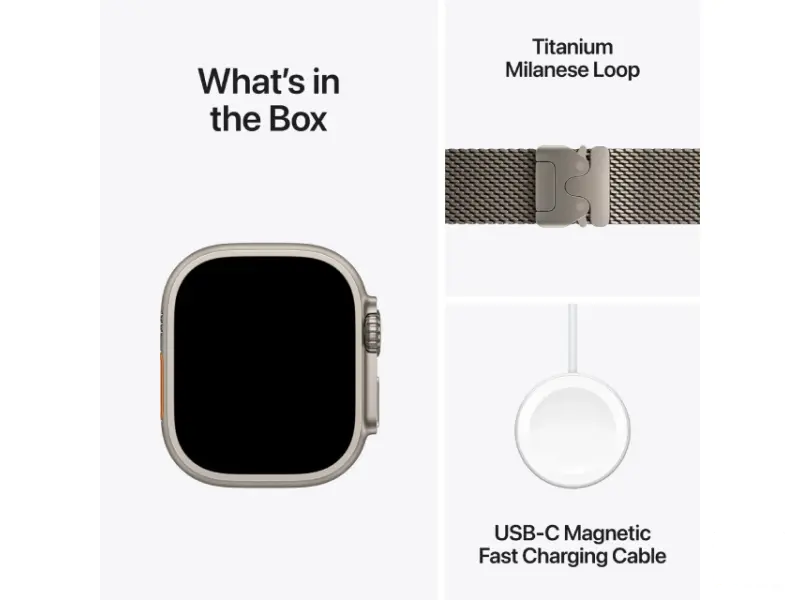 APPLE Watch Ultra2 v2 Cellular 49mm Natural Titanium Case with Natural Titanium Milanese Loop - M (mx5r3se/a) 