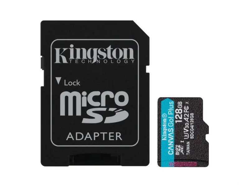 KINGSTON Micro SDXC 128GB Canvas Go! Plus C10 + SD Adapter, A2, V30, U3, up to 200 MB/s, 4K UHD