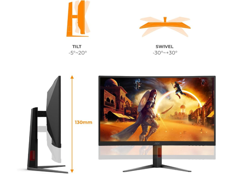 AOC Gaming Curved Monitor CQ27G4Z2, 27", QHD 2560x1440, 260Hz, 1 ms, HDMI*2/DP, HAS/TILT/SWIVEL