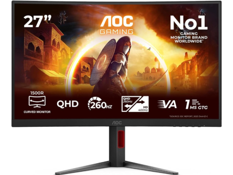 AOC Gaming Curved Monitor CQ27G4Z2, 27", QHD 2560x1440, 260Hz, 1 ms, HDMI*2/DP, HAS/TILT/SWIVEL