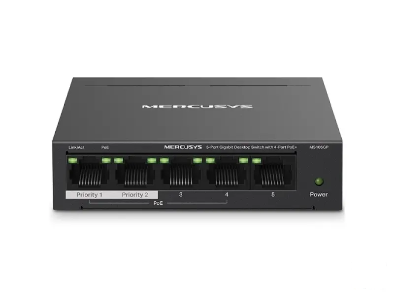 Mercusys MS105GP MS105GP 5-portni gigabit desktop svič sa 4 PoE+ porta do ukupno 65W