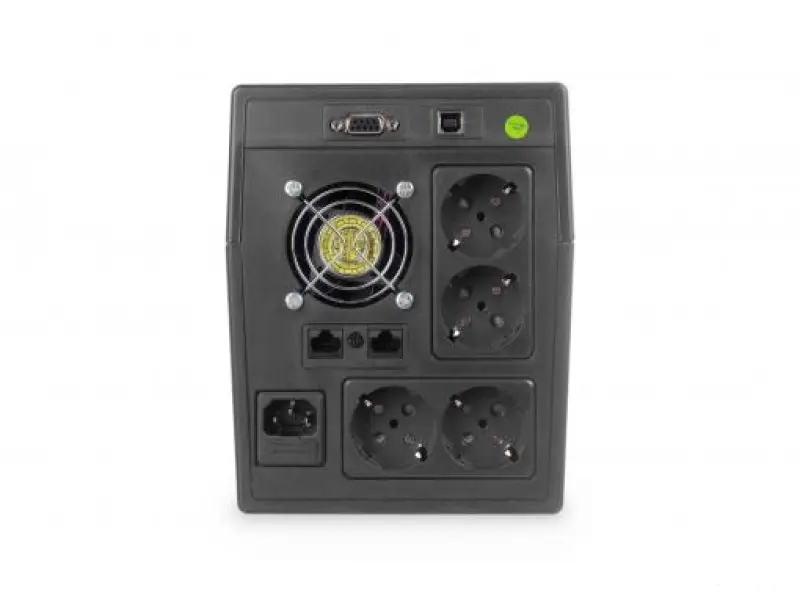 Digitus UPS Line-Interactive 1500VA/900W, 4x schuko, 2x RJ45, 1x RS232, 1x USB 2.0, Auto restart, Cold start function, overload-, discharge and overcharge protection, 2x 12V/9Ah